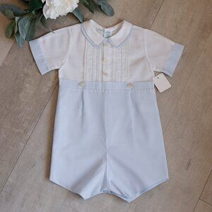 Heirloom Blue and White Bobby Suit Pin Tuck Feltman Brothers 6/9 Month NWT